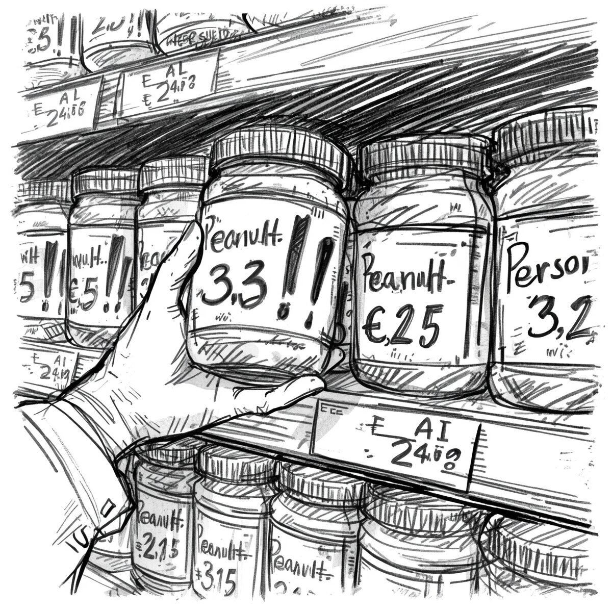 Hand pakt hetzelfde product met prijs 3,25