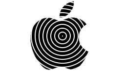 Zwart Apple-logo opgebouwd uit concentrische witte lijnen
